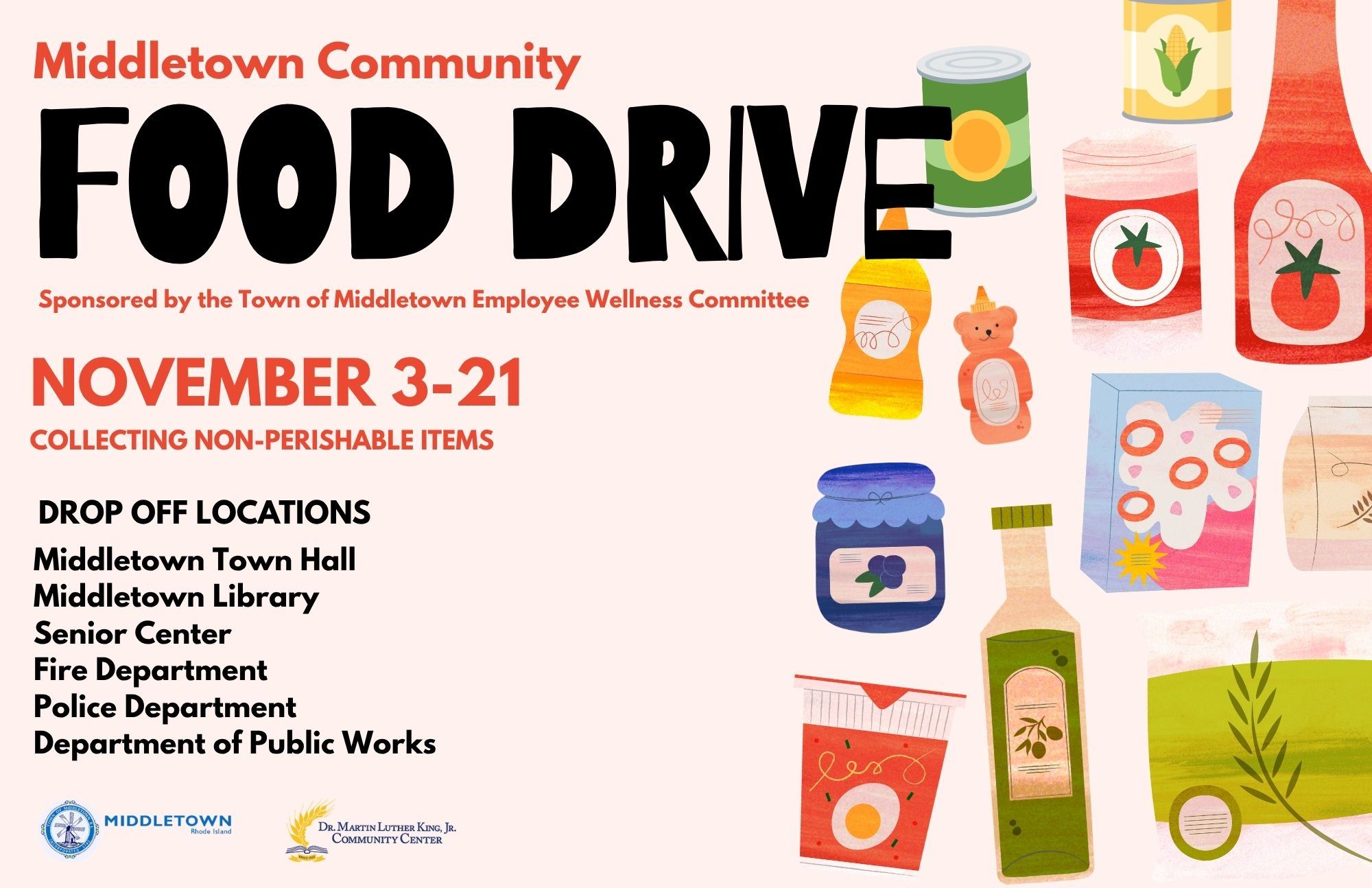 Colourful Bold Textured Illustration Food Drive Flyer (17 x 11 in) (1)