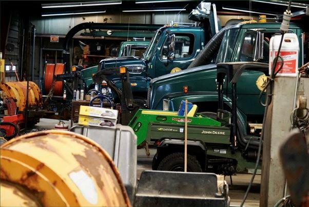 Mean Green Public Works Fleet In The Garage Ready For Action