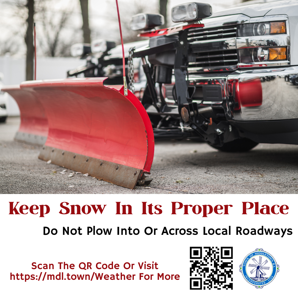 Don't Plow Snow Into The Road Graphic With Red Snowplow