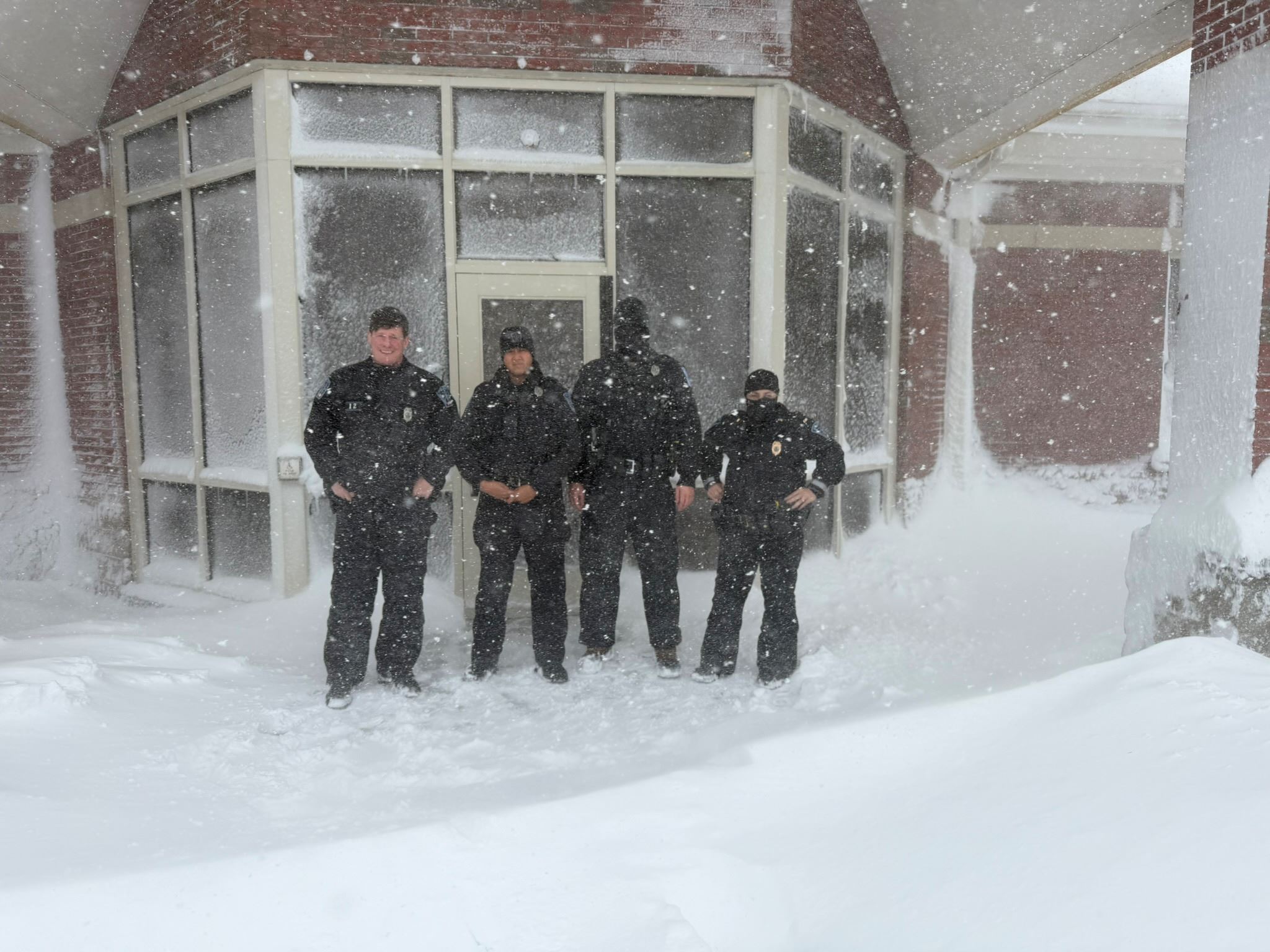 Middletown Police Officers Brave Winter Storm Hernando In Front Of The Police Station