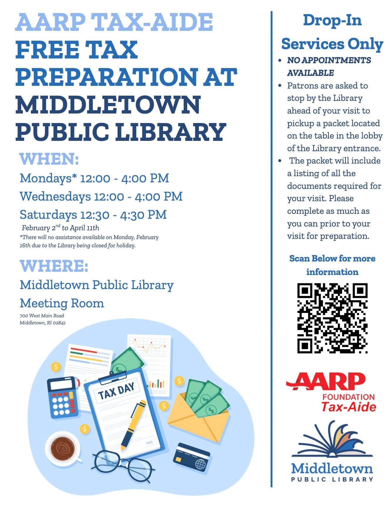 AARP Tax-Aide Free Tax Prep At The Middletown Public Library Thru 41126