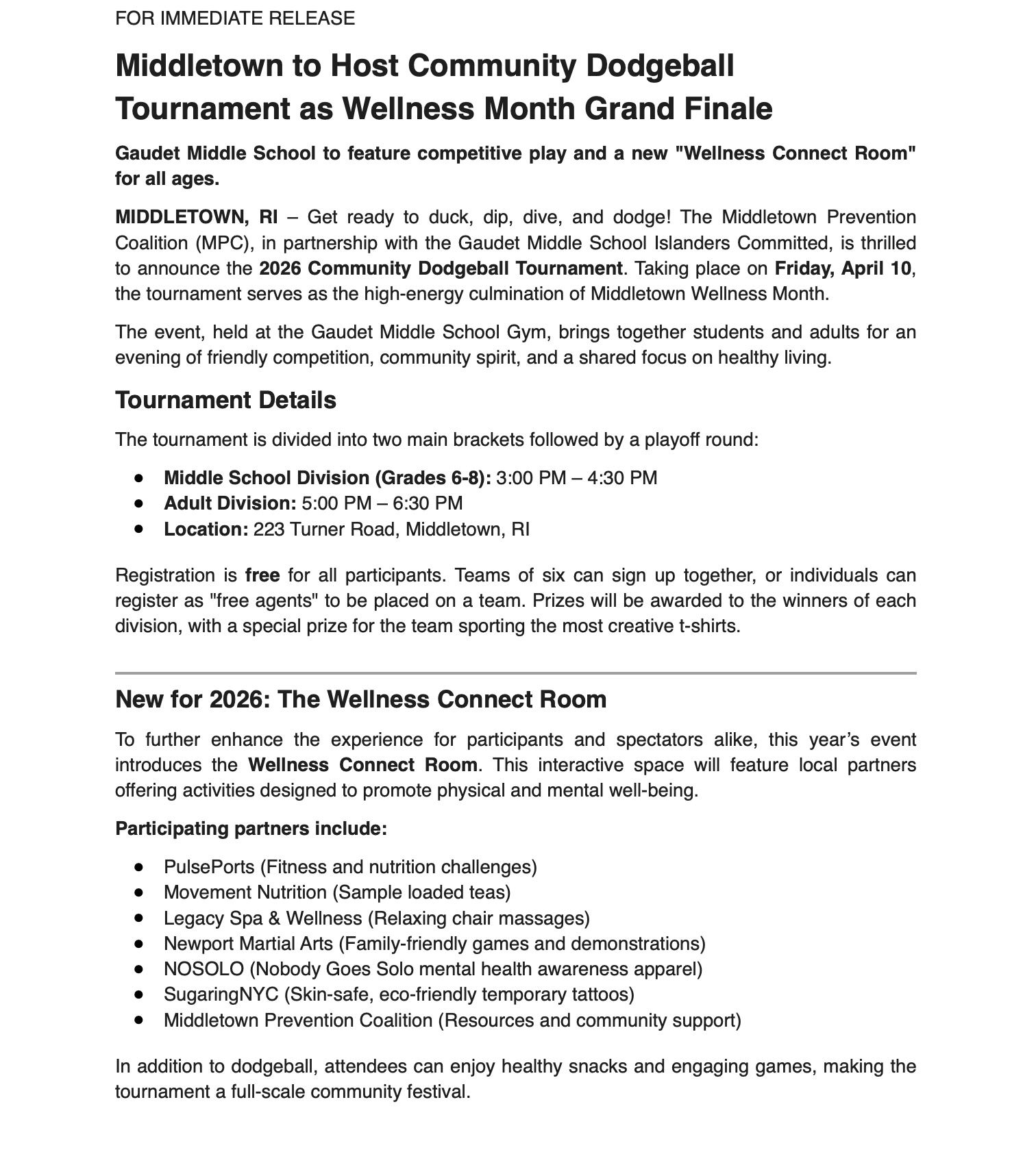 Dodgeball Press Release 4226