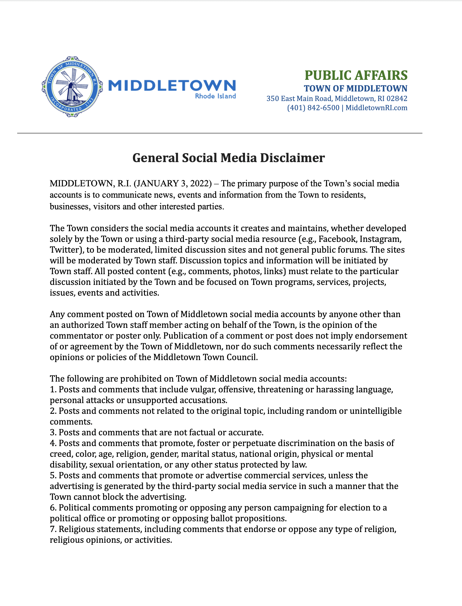 Social Media Disclaimer Page 1